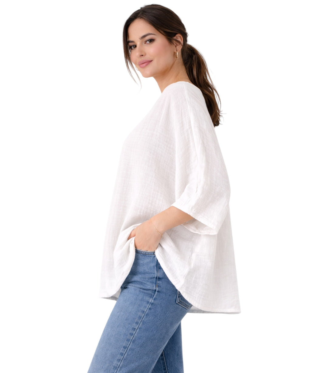 Blusentop Damen Musselin Oversize Bluse Fledermausärmel
