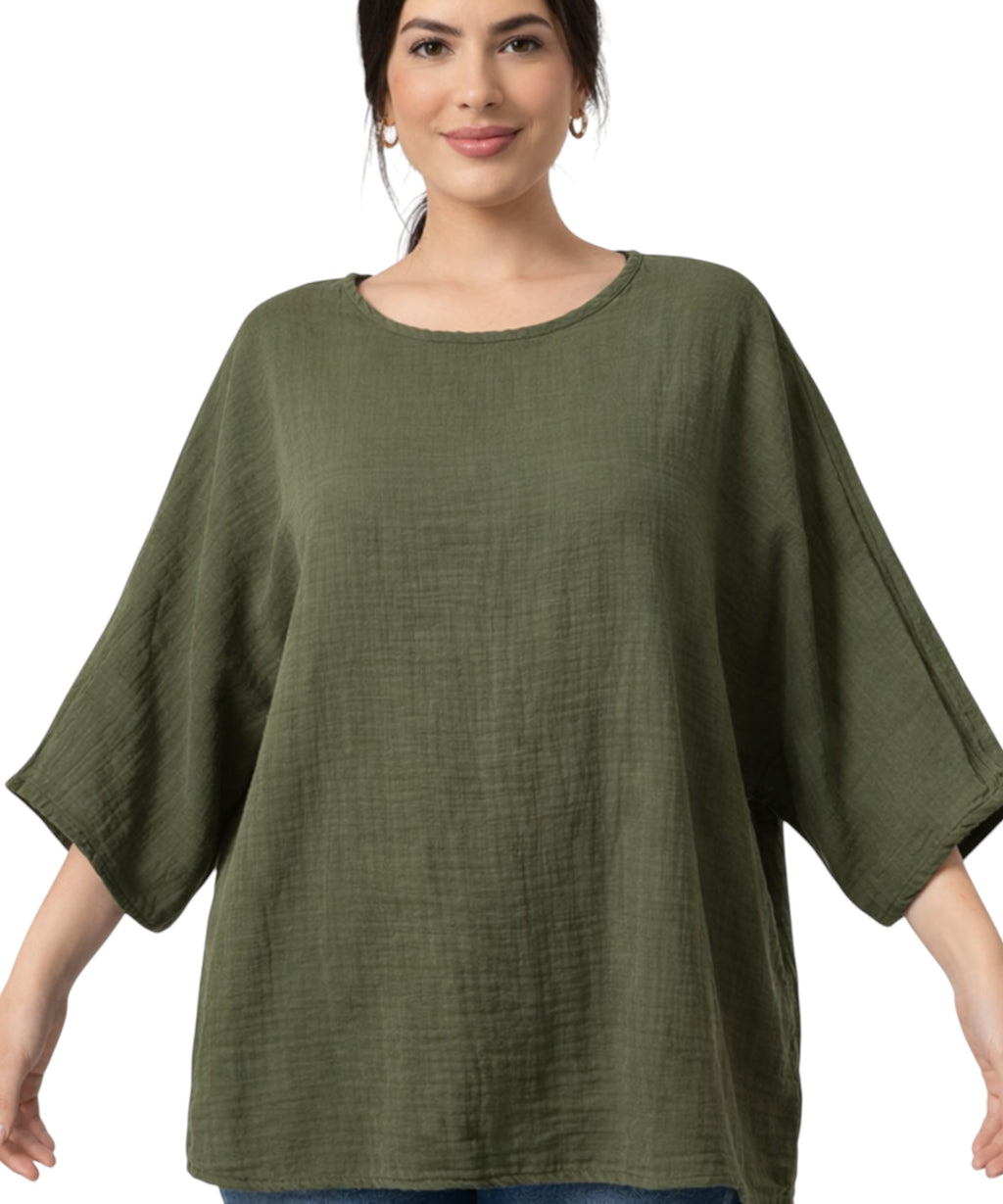 Blusentop Damen Musselin Oversize Bluse Fledermausärmel