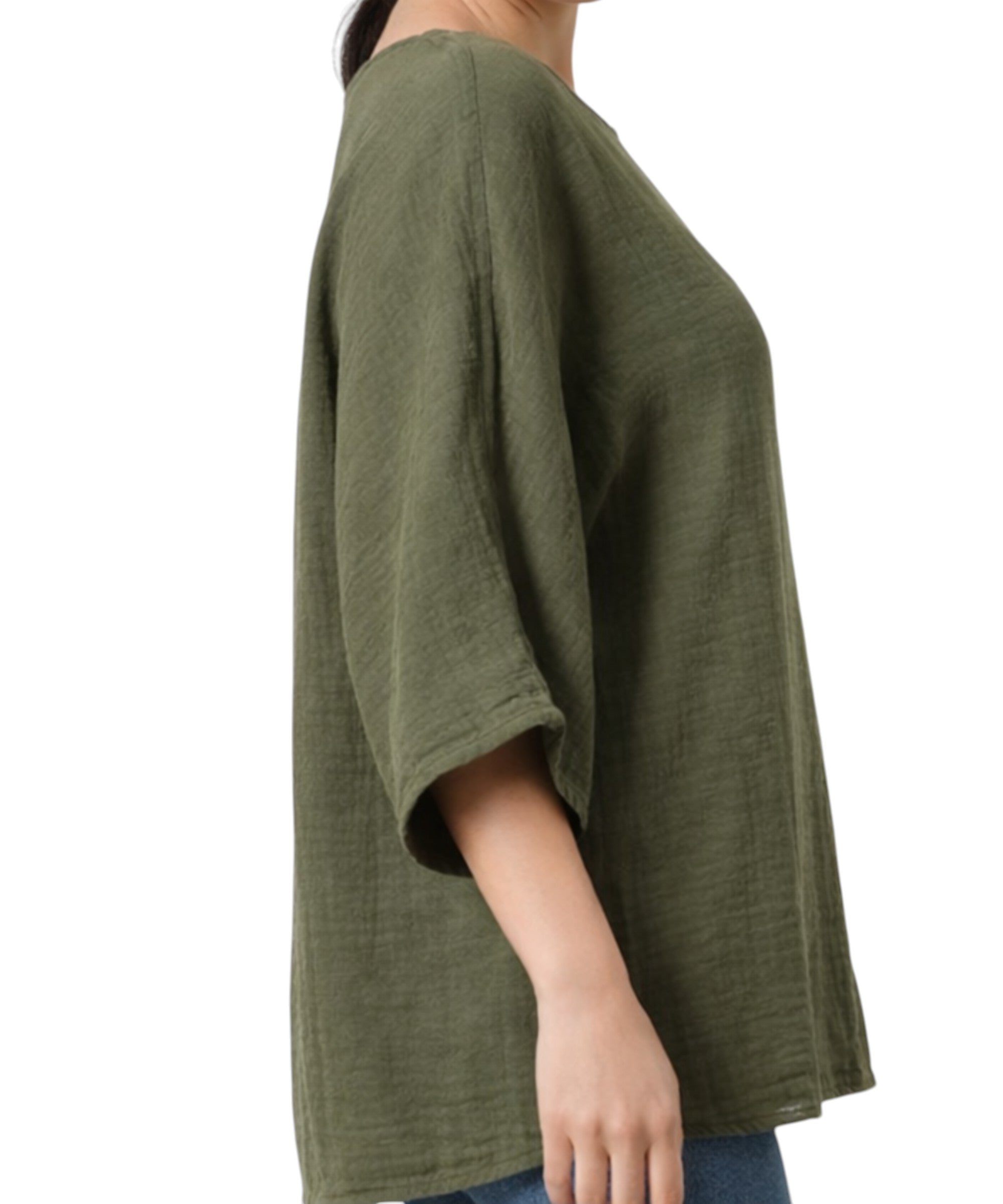 Blusentop Damen Musselin Oversize Bluse Fledermausärmel