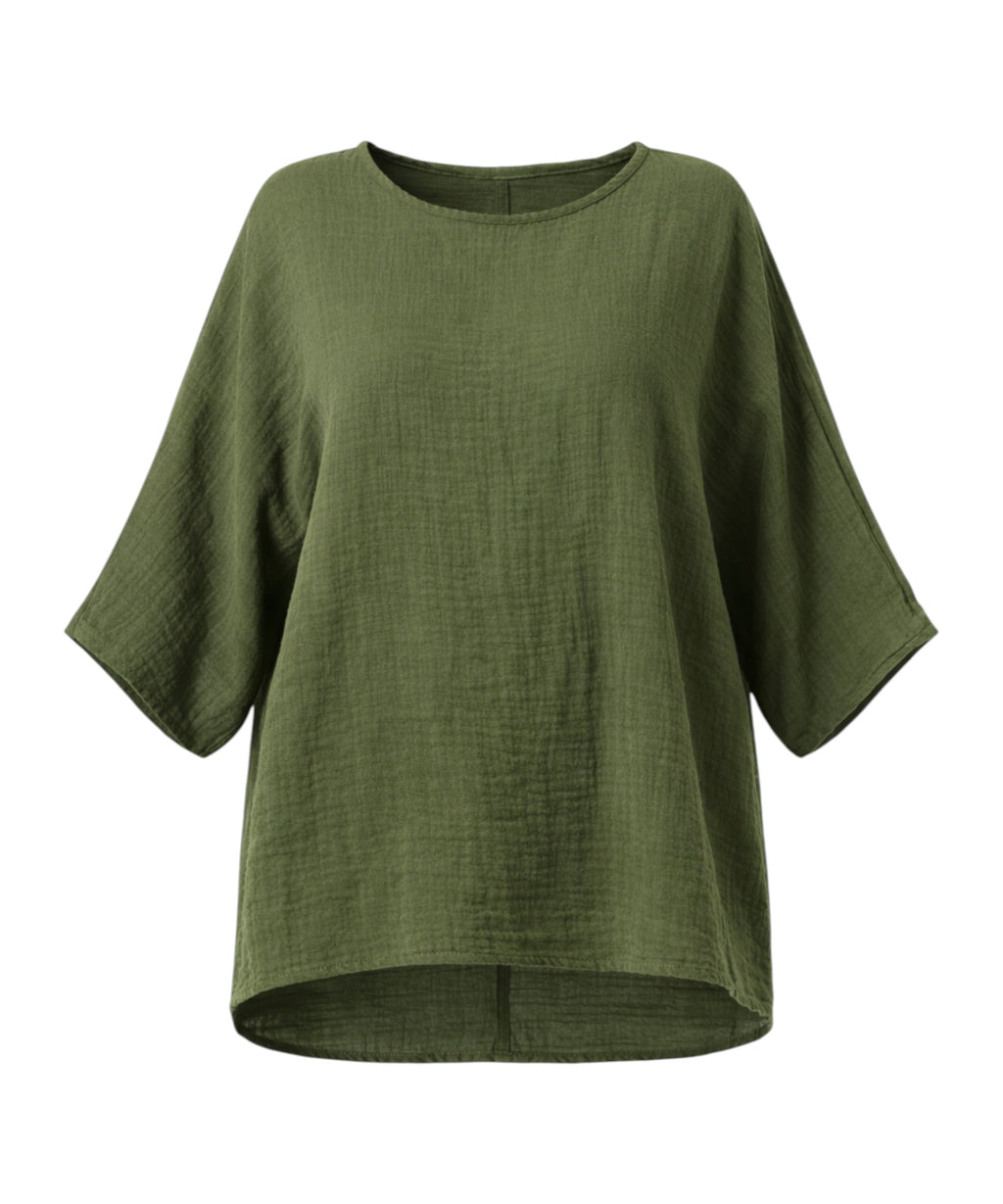 Blusentop Damen Musselin Oversize Bluse Fledermausärmel