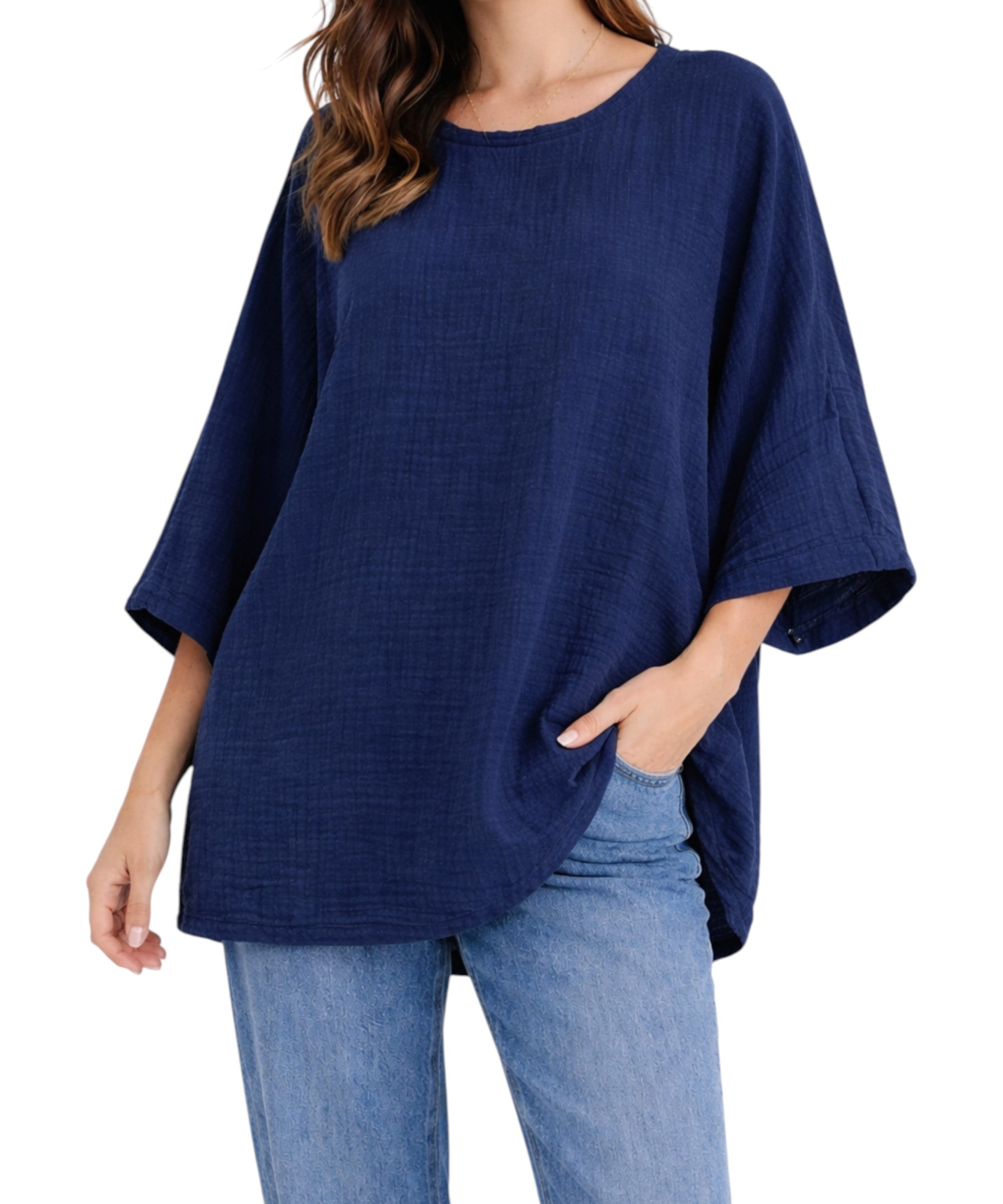 Blusentop Damen Musselin Oversize Bluse Fledermausärmel