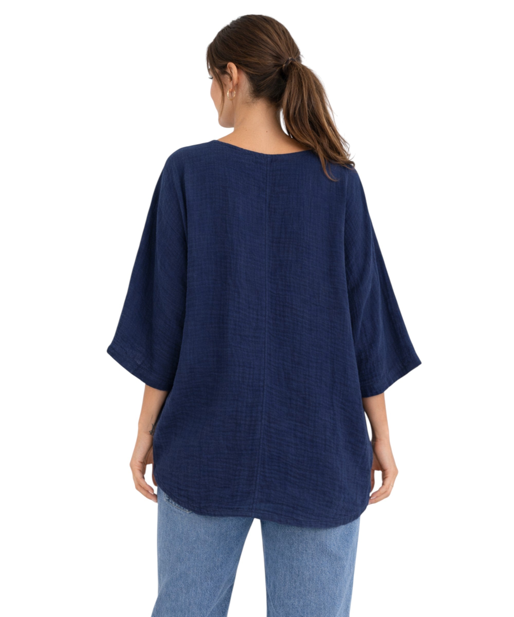 Blusentop Damen Musselin Oversize Bluse Fledermausärmel