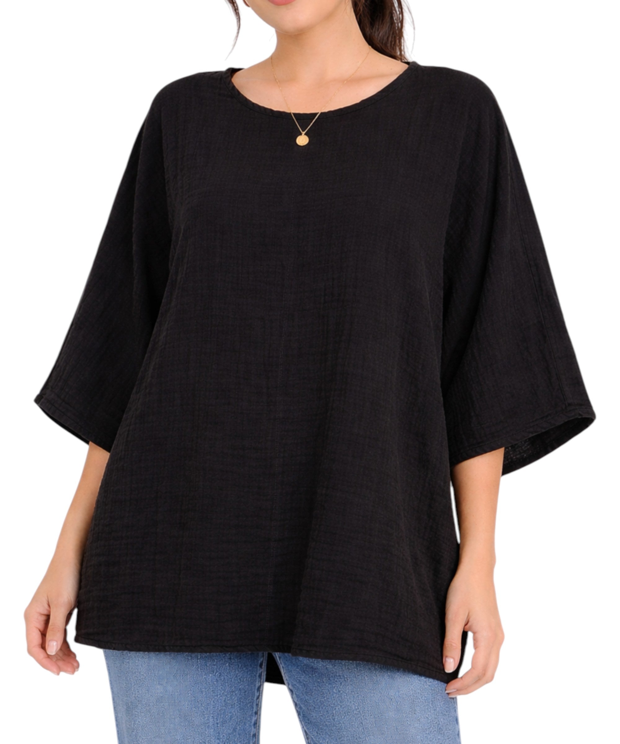Blusentop Damen Musselin Oversize Bluse Fledermausärmel