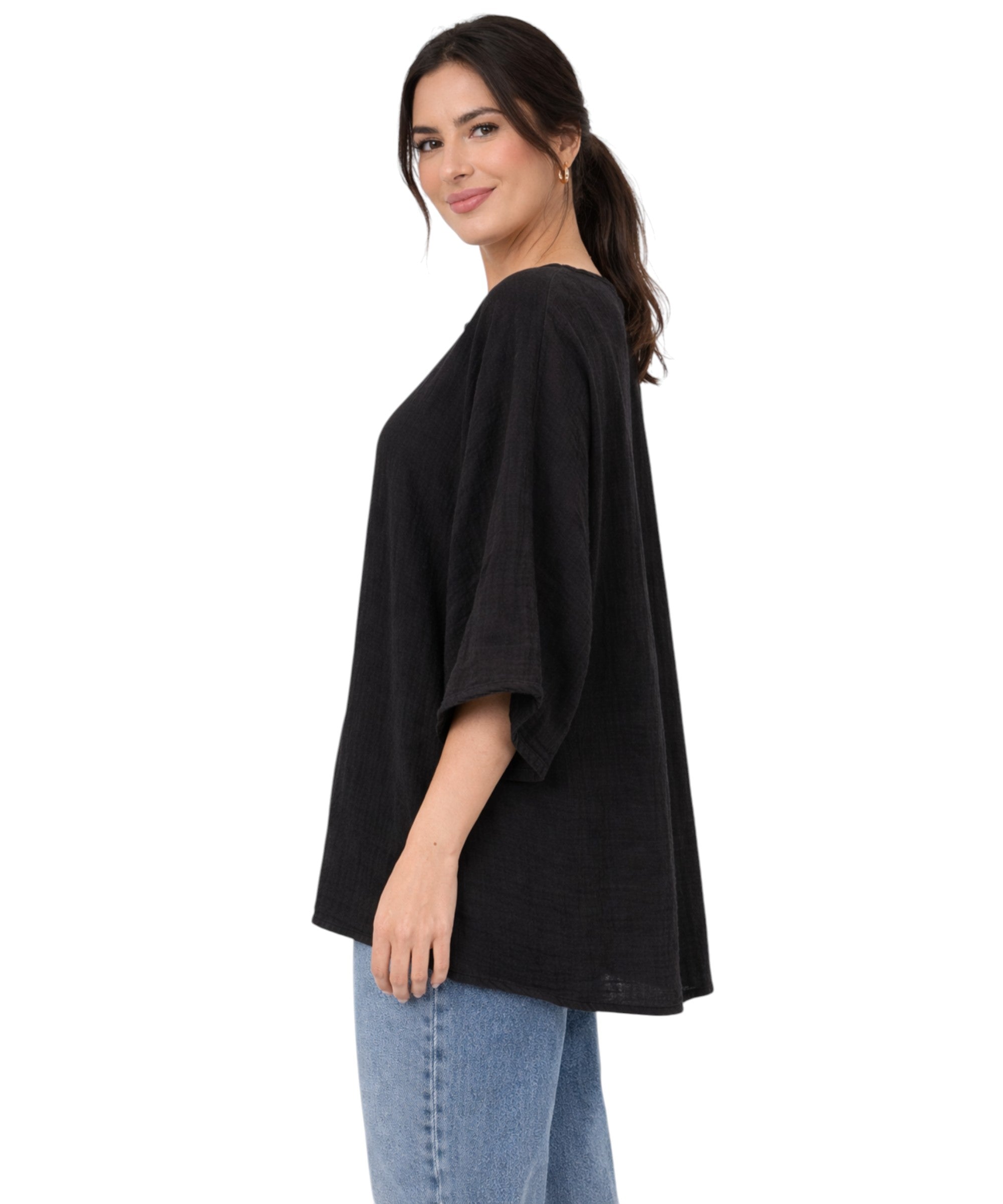 Blusentop Damen Musselin Oversize Bluse Fledermausärmel