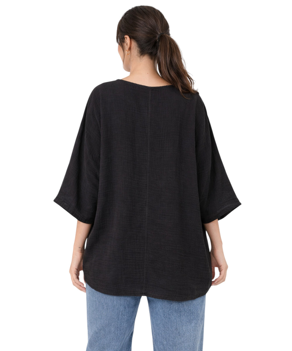 Blusentop Damen Musselin Oversize Bluse Fledermausärmel