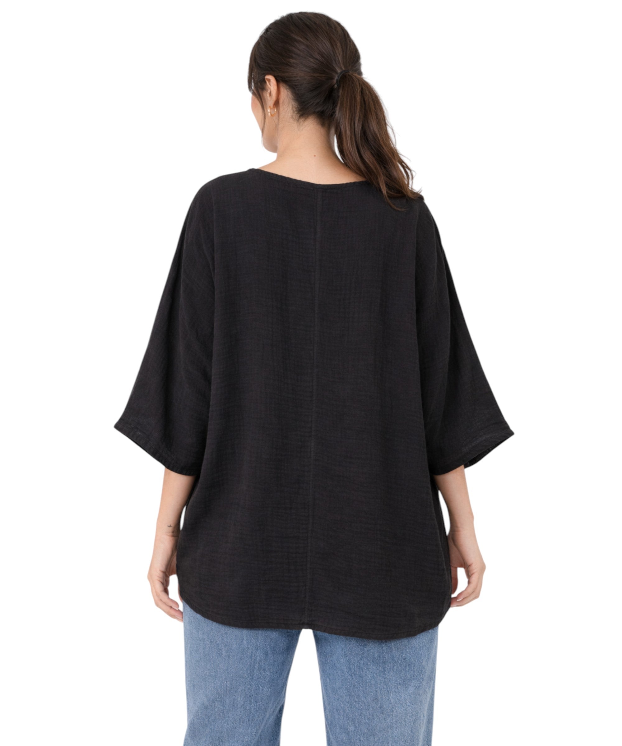 Blusentop Damen Musselin Oversize Bluse Fledermausärmel