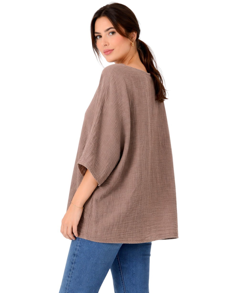 Blusentop Damen Musselin Oversize Bluse Fledermausärmel