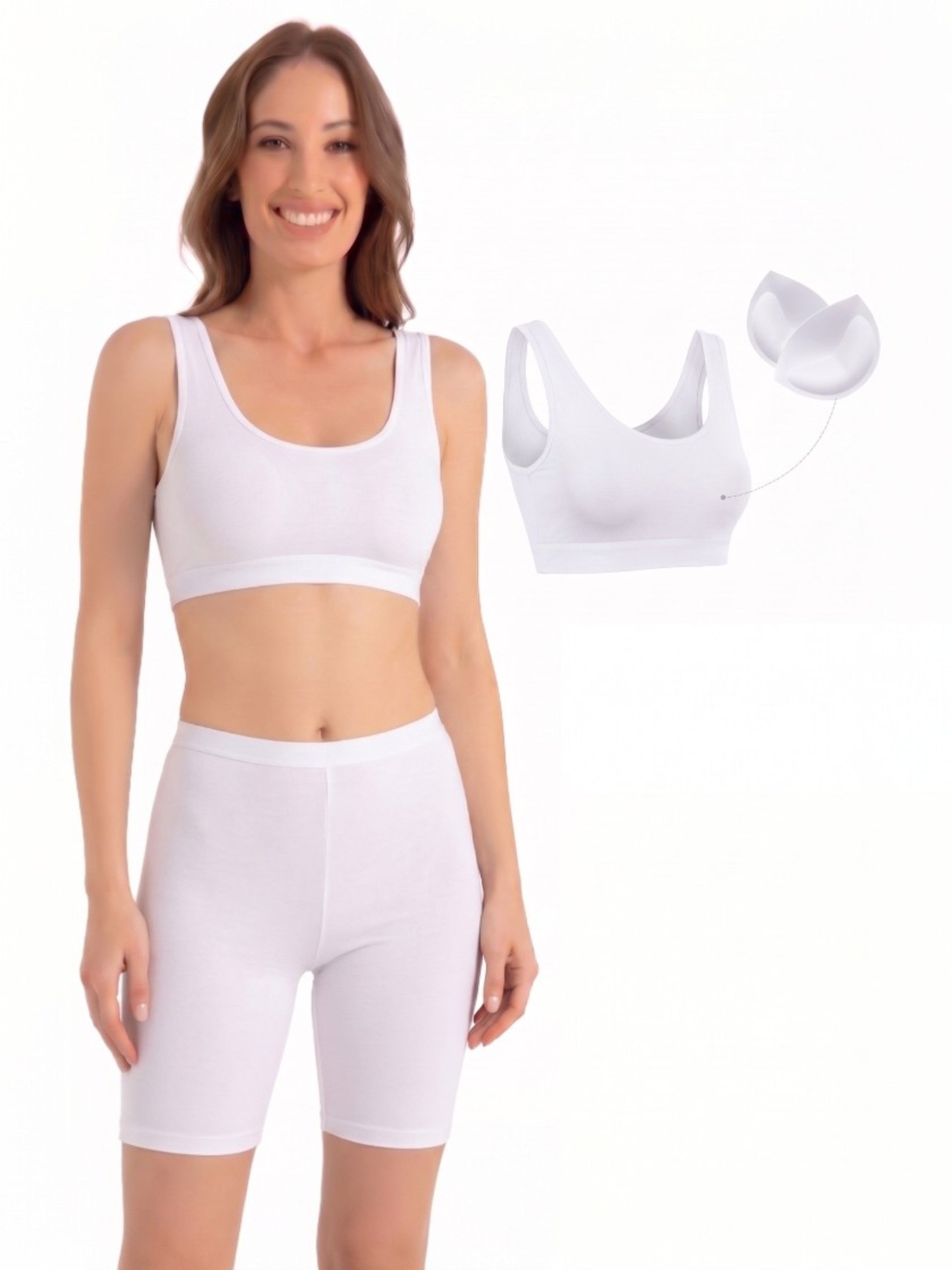 Bustier Damen 2er Pack Bambus BH mit Pads breite Träger weich
