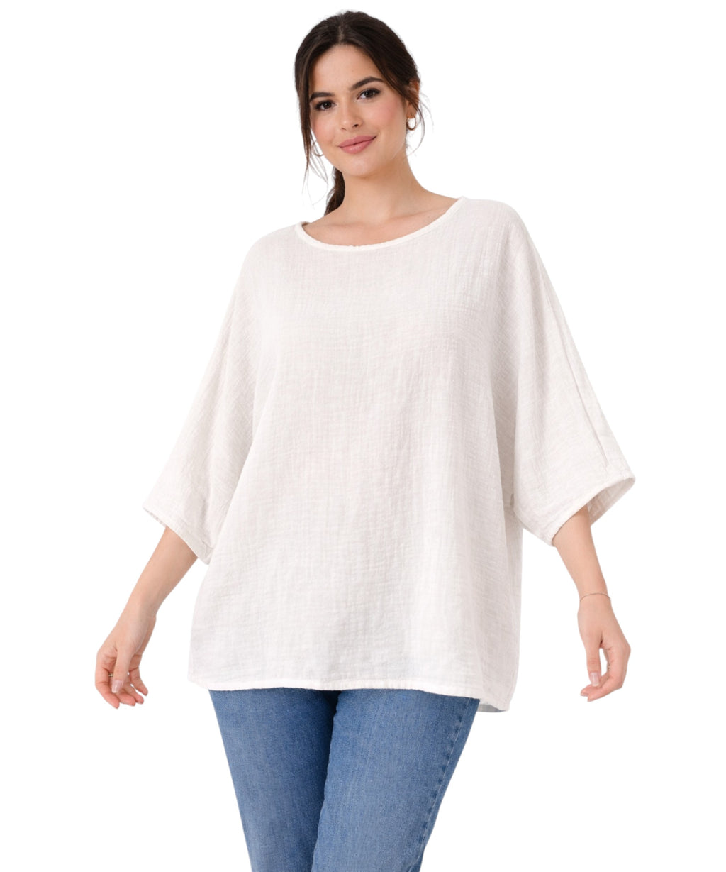 Blusentop Damen Musselin Oversize Bluse Fledermausärmel