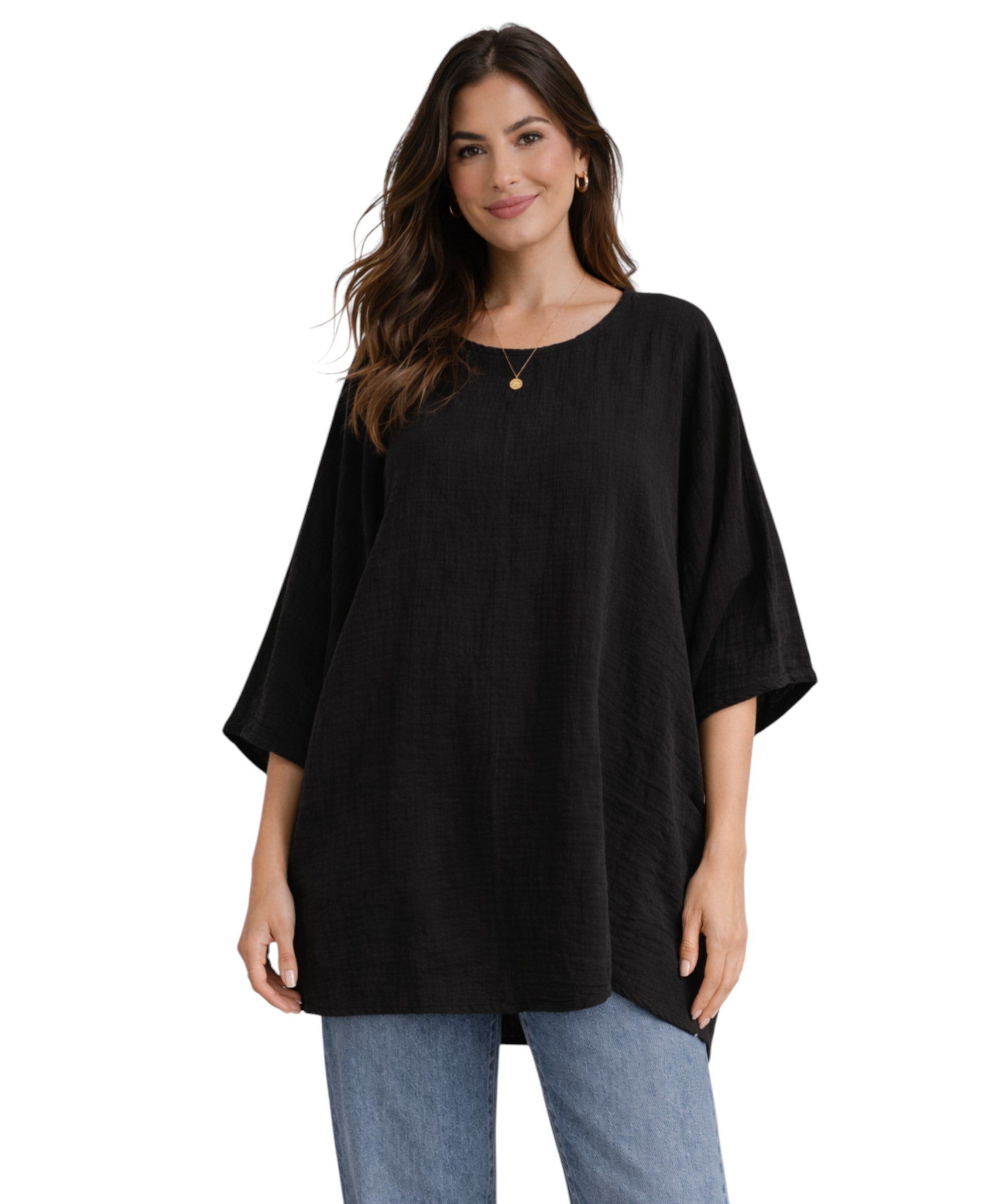 Blusentop Damen Musselin Oversize Bluse Fledermausärmel