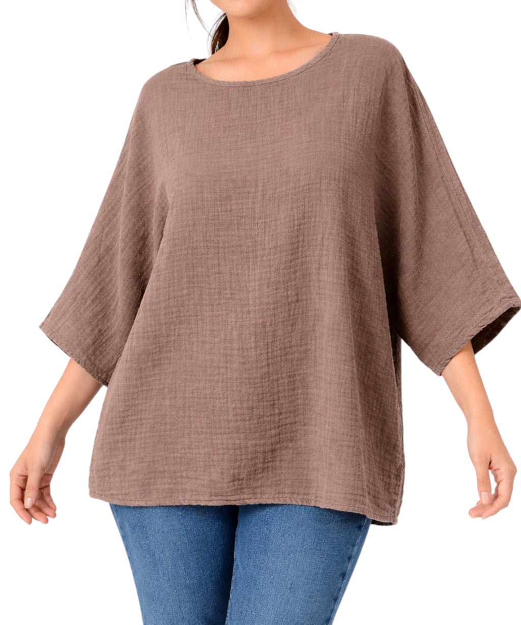 Blusentop Damen Musselin Oversize Bluse Fledermausärmel