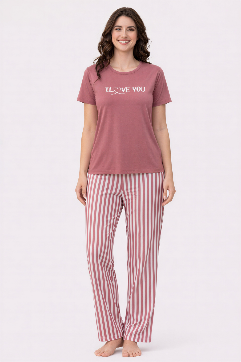 Pyjama Damen Hausanzug - Schlafanzug mit T-Shirt & langer Hose, 3 Designs