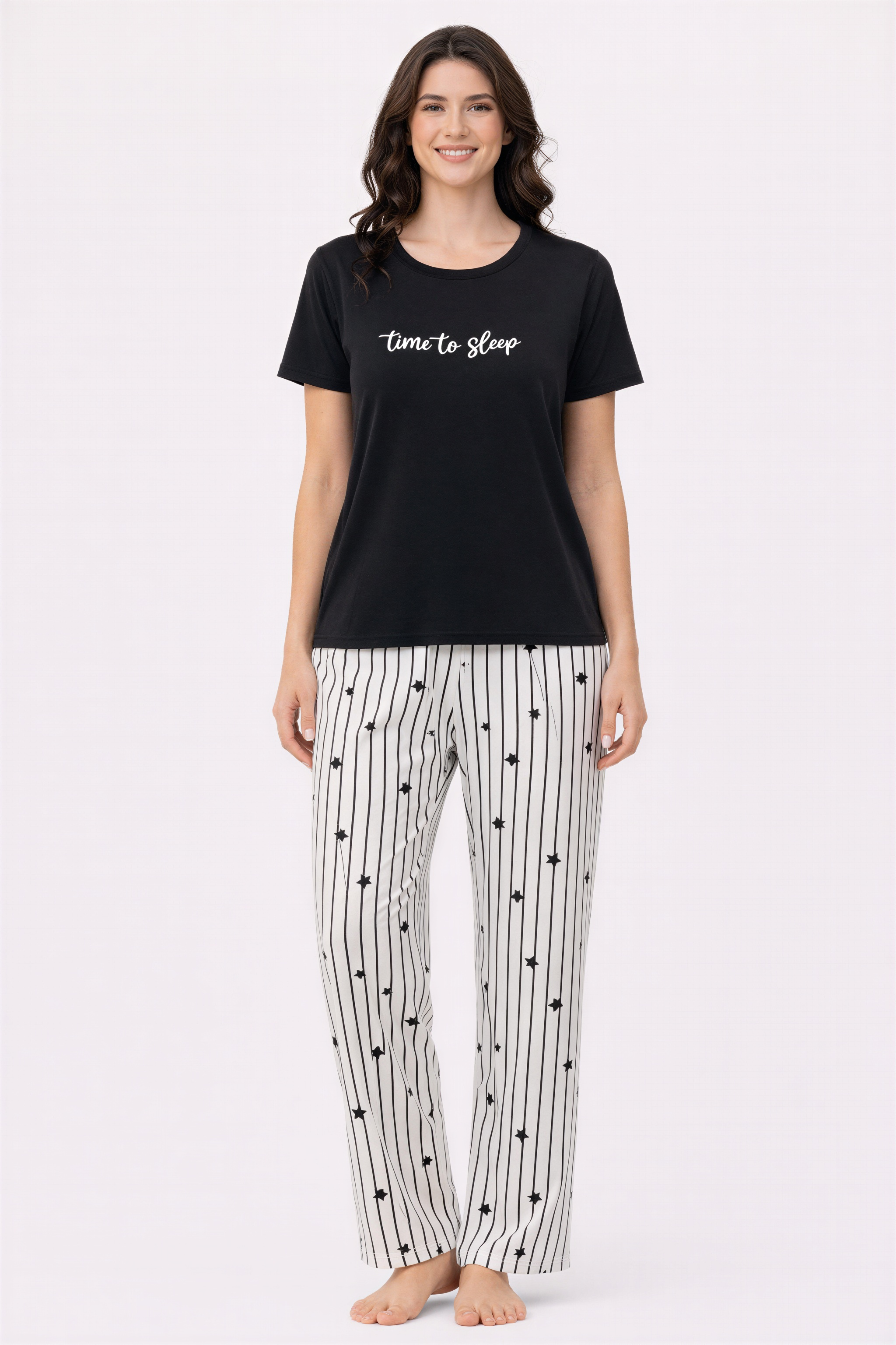Pyjama Damen Hausanzug - Schlafanzug mit T-Shirt & langer Hose, 3 Designs