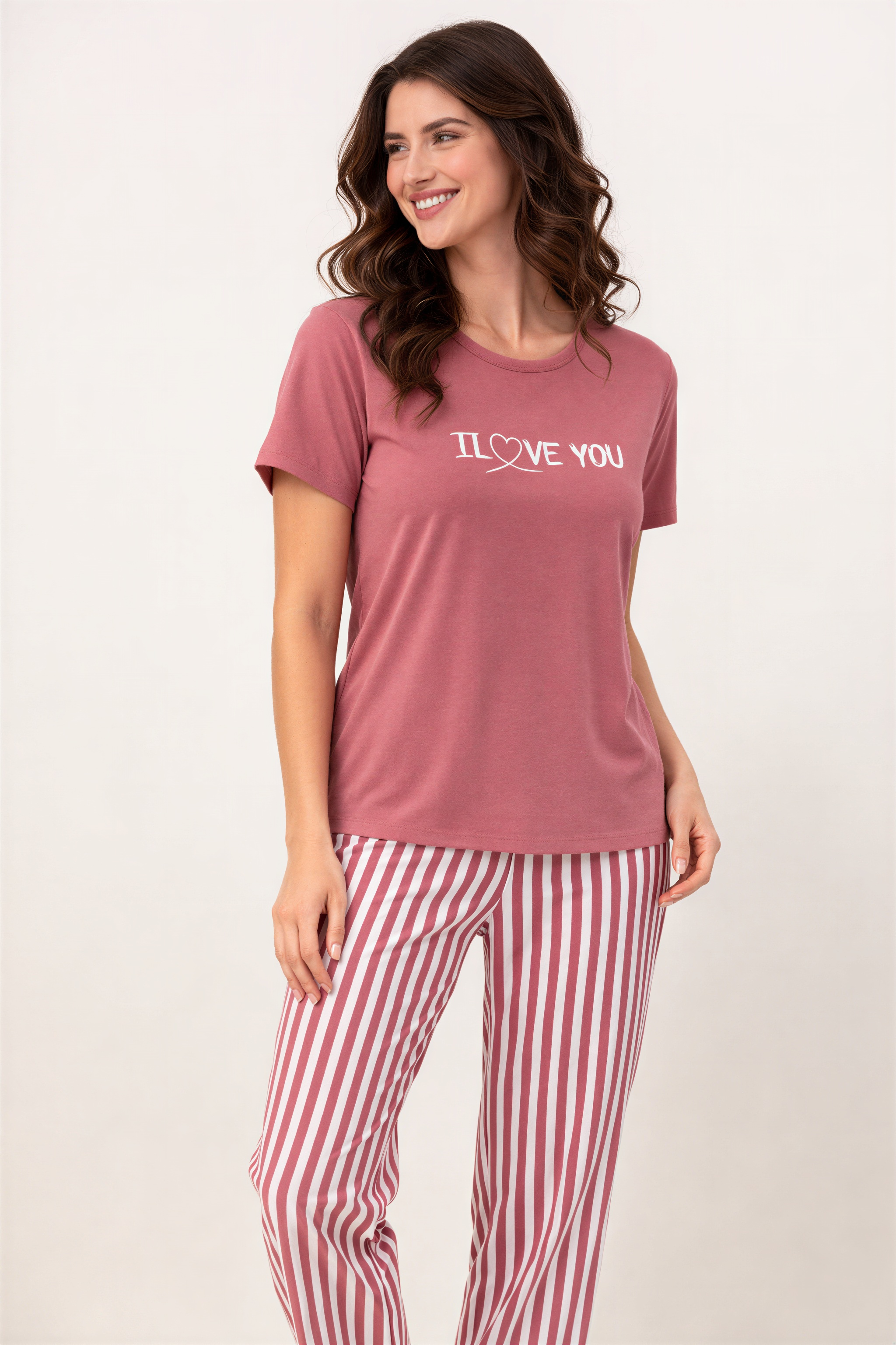 Pyjama Damen Hausanzug - Schlafanzug mit T-Shirt & langer Hose, 3 Designs