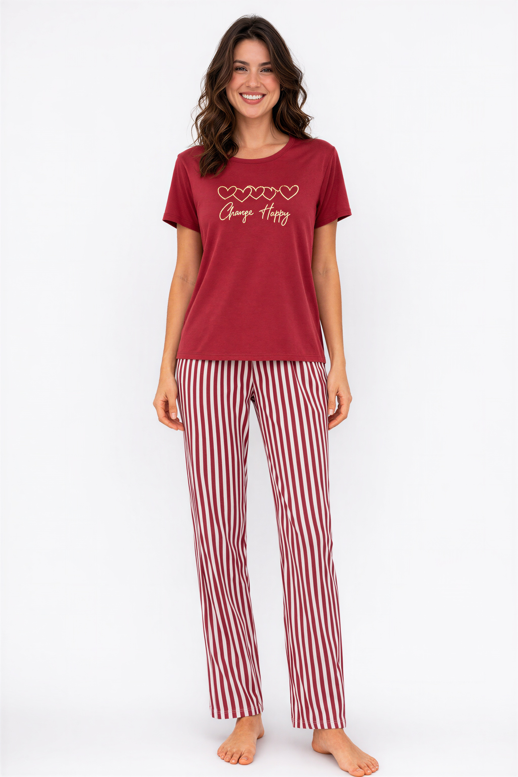 Pyjama Damen Hausanzug - Schlafanzug mit T-Shirt & langer Hose, 3 Designs