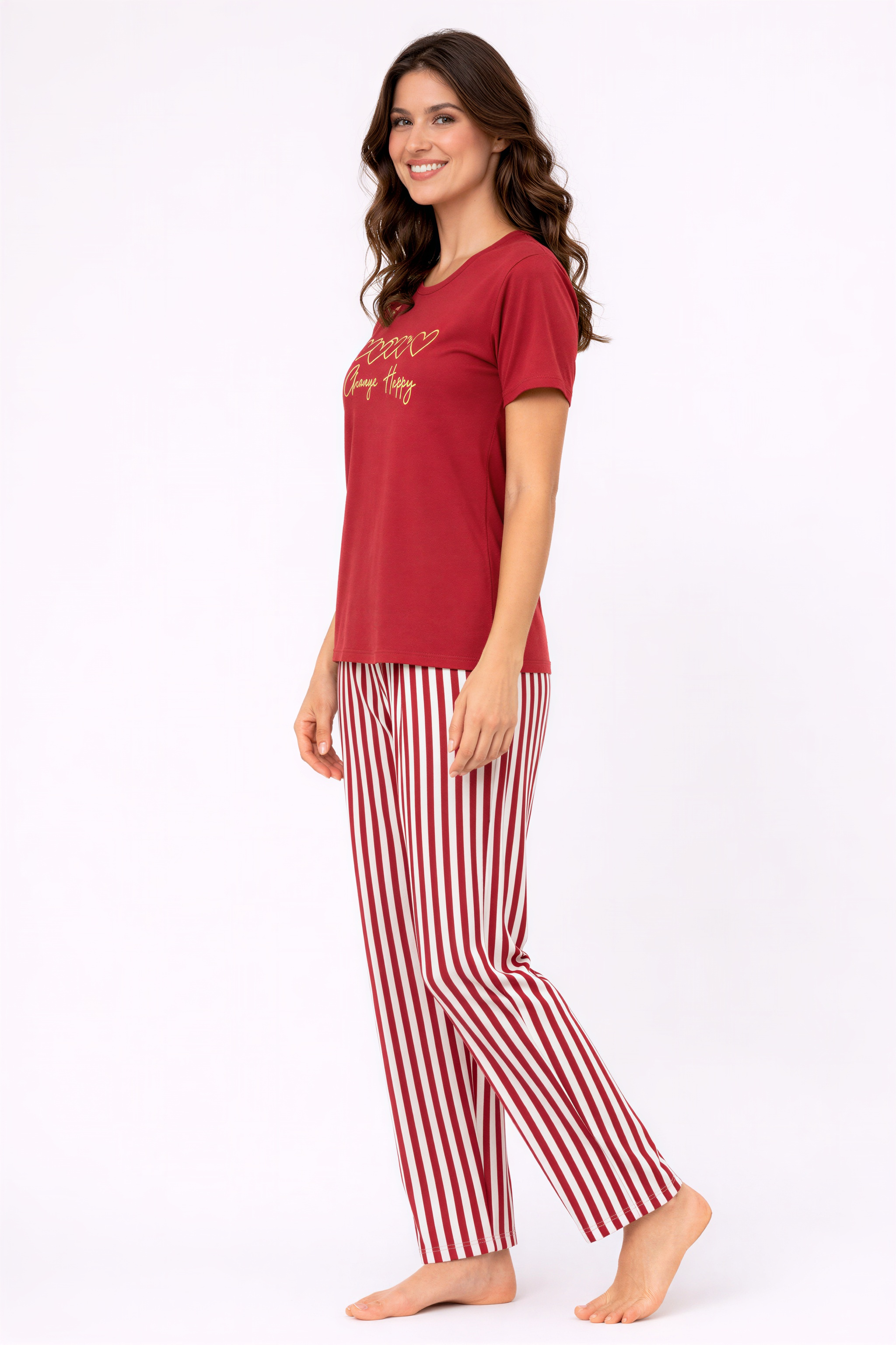 Pyjama Damen Hausanzug - Schlafanzug mit T-Shirt & langer Hose, 3 Designs