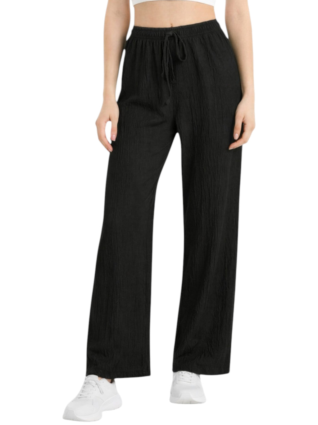 Palazzohose Damen Crinkle Hose – Weite Sommerhose elastischer Bund