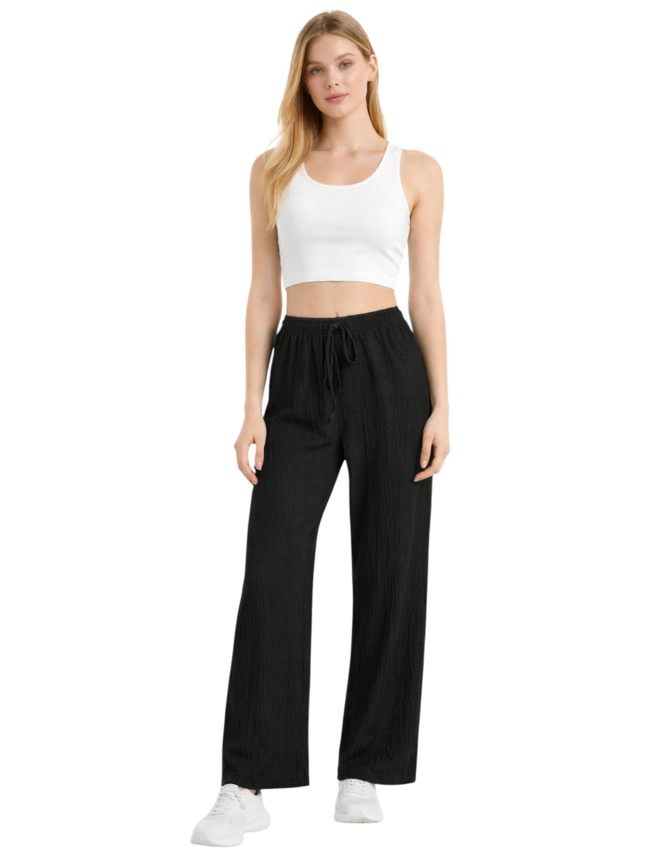 Palazzohose Damen Crinkle Hose – Weite Sommerhose elastischer Bund