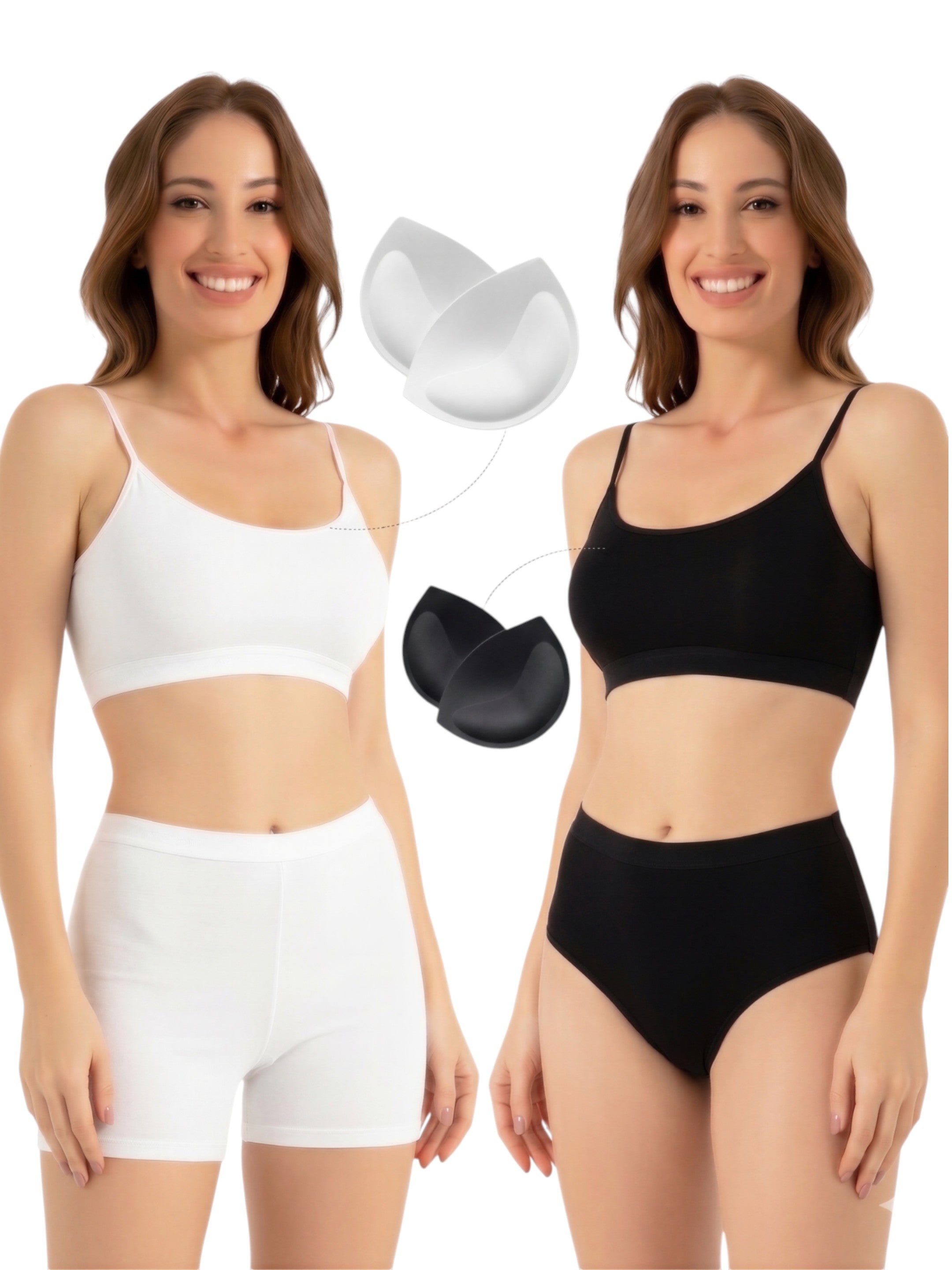 Bustier Damen 2er Pack Bambus BH mit Pads nahtlos weich atmungsaktiv elastisch