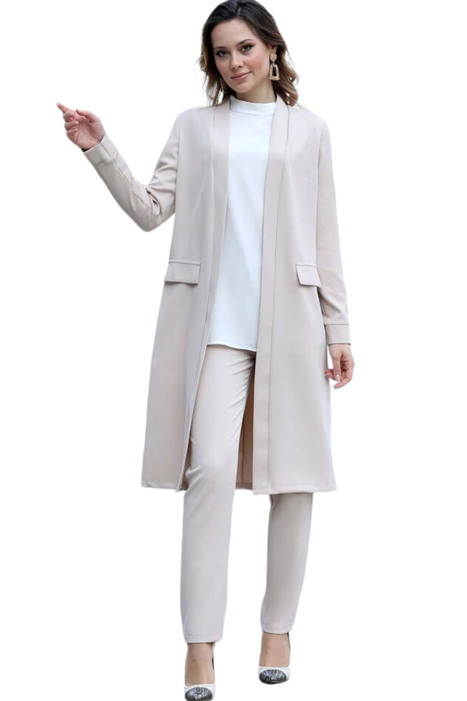 Hosenanzug Zweiteiler Damen Anzug Langarm Longblazer mit Hose Modest Fashion