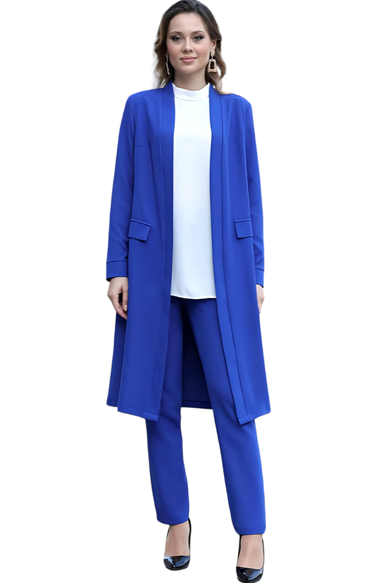 Hosenanzug Zweiteiler Damen Anzug Langarm Longblazer mit Hose Modest Fashion