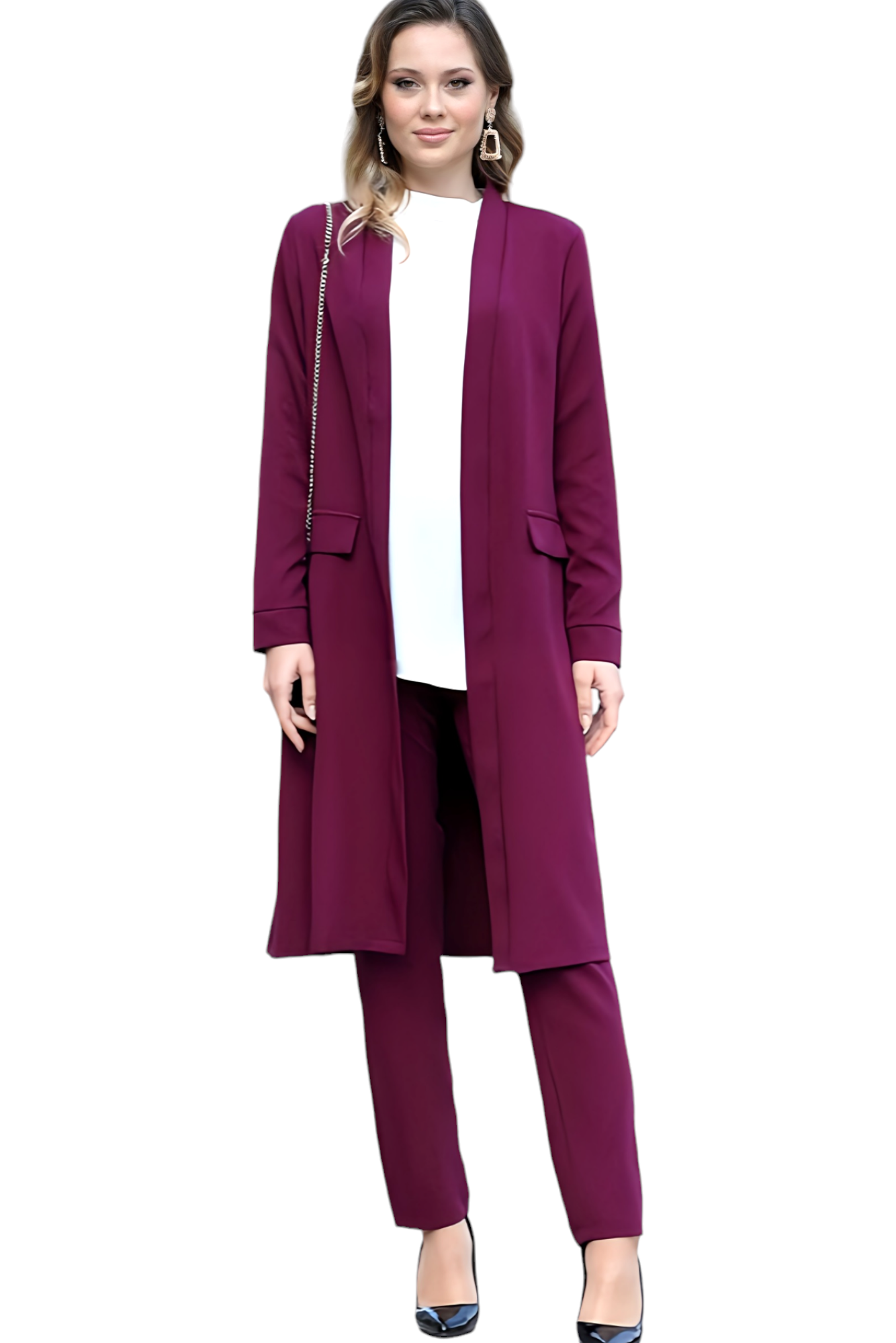 Hosenanzug Zweiteiler Damen Anzug Langarm Longblazer mit Hose Modest Fashion