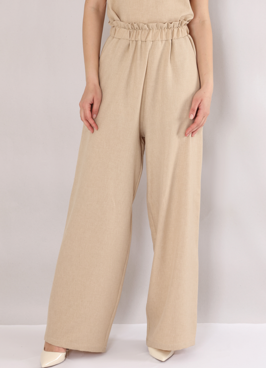 Haremshose Damen Palazzo Hose High Waist Leinenoptik - Marlene Sommerhose