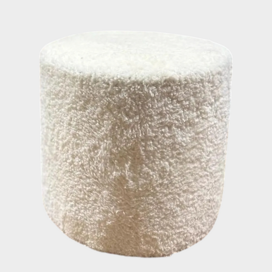 Pouf Hocker aus Holz - Runder Teddy Bouclé Hocker Beige modern & gemütlich