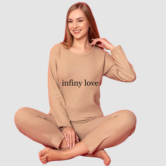Restposten Pyjama Damen Hausanzug Set mit Schriftzug 100% Baumwolle
