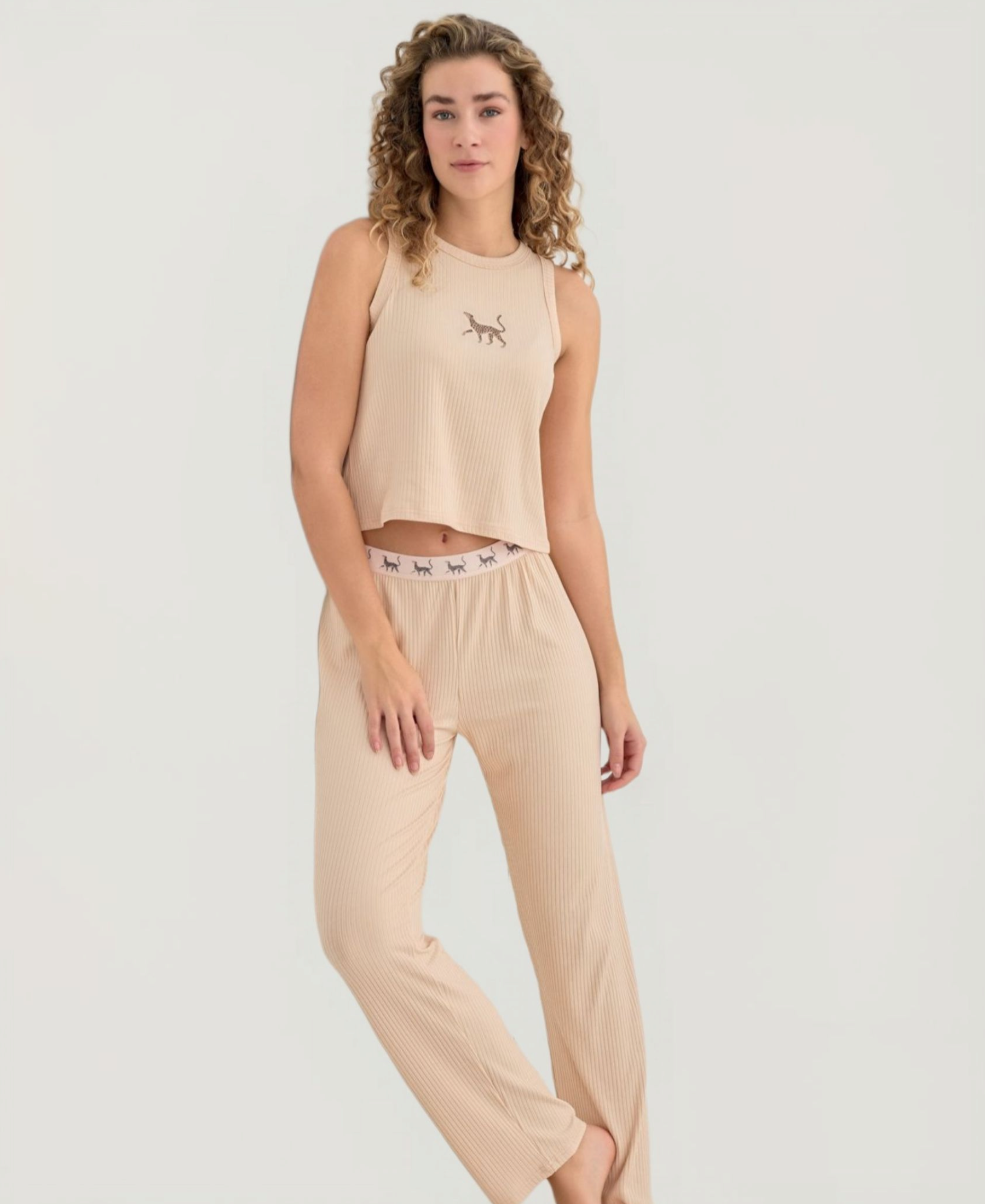 Pyjama Damen 2-teiliges Schlafanzug Set mit elastischem Bund