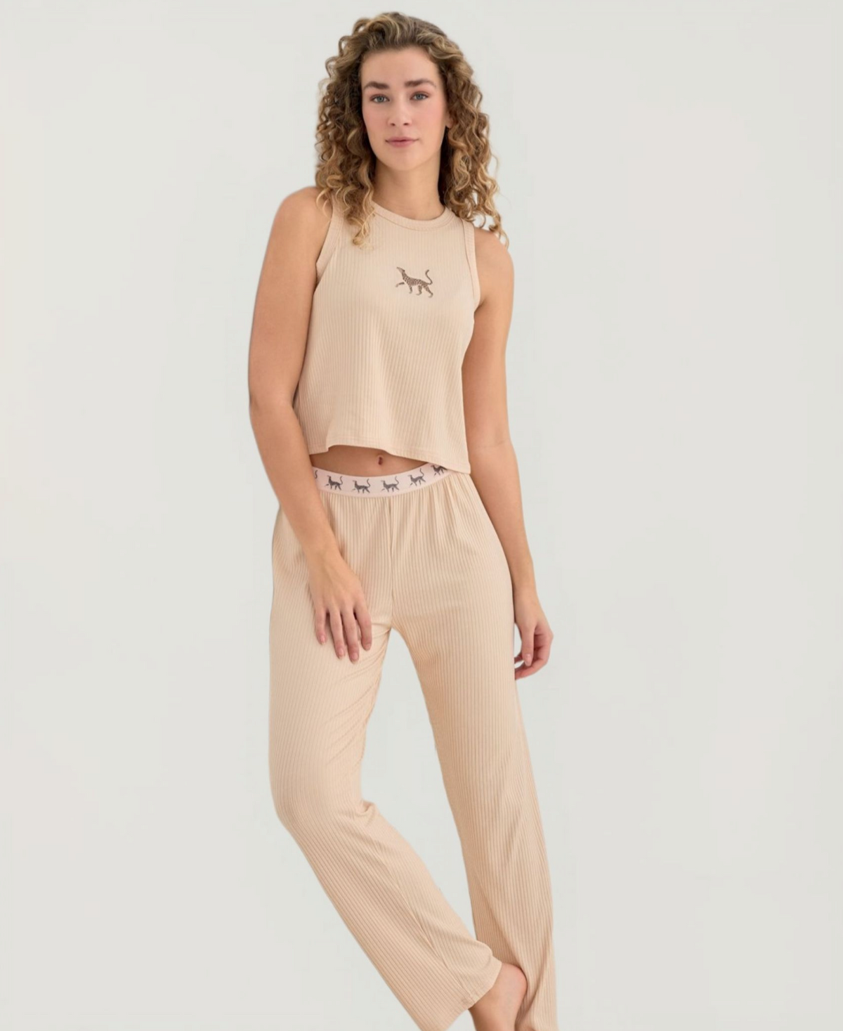 Pyjama Damen 2-teiliges Schlafanzug Set mit elastischem Bund