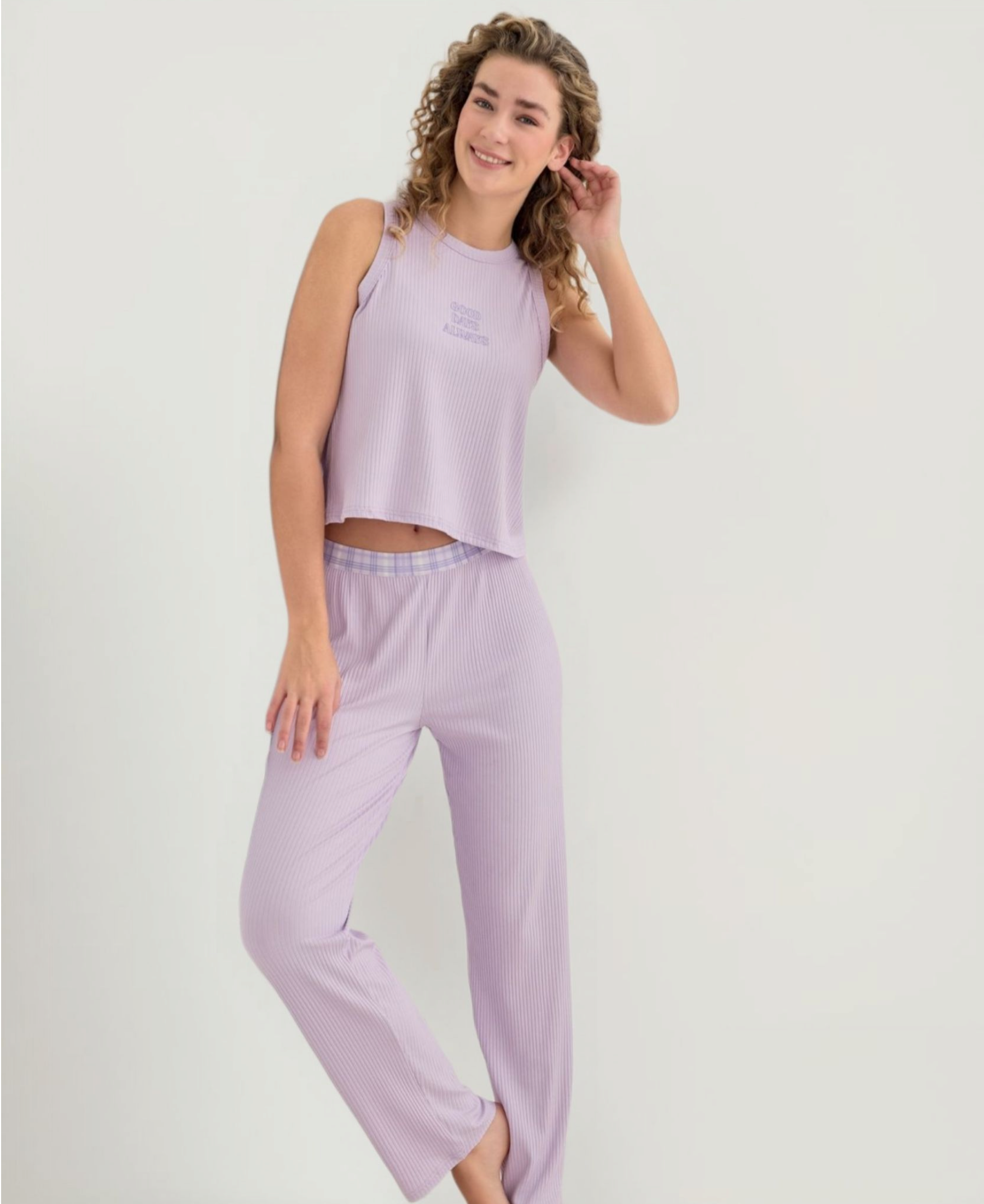Pyjama Damen 2-teiliges Schlafanzug Set mit elastischem Bund