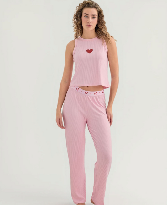 Pyjama Damen 2-teiliges Schlafanzug Set mit elastischem Bund