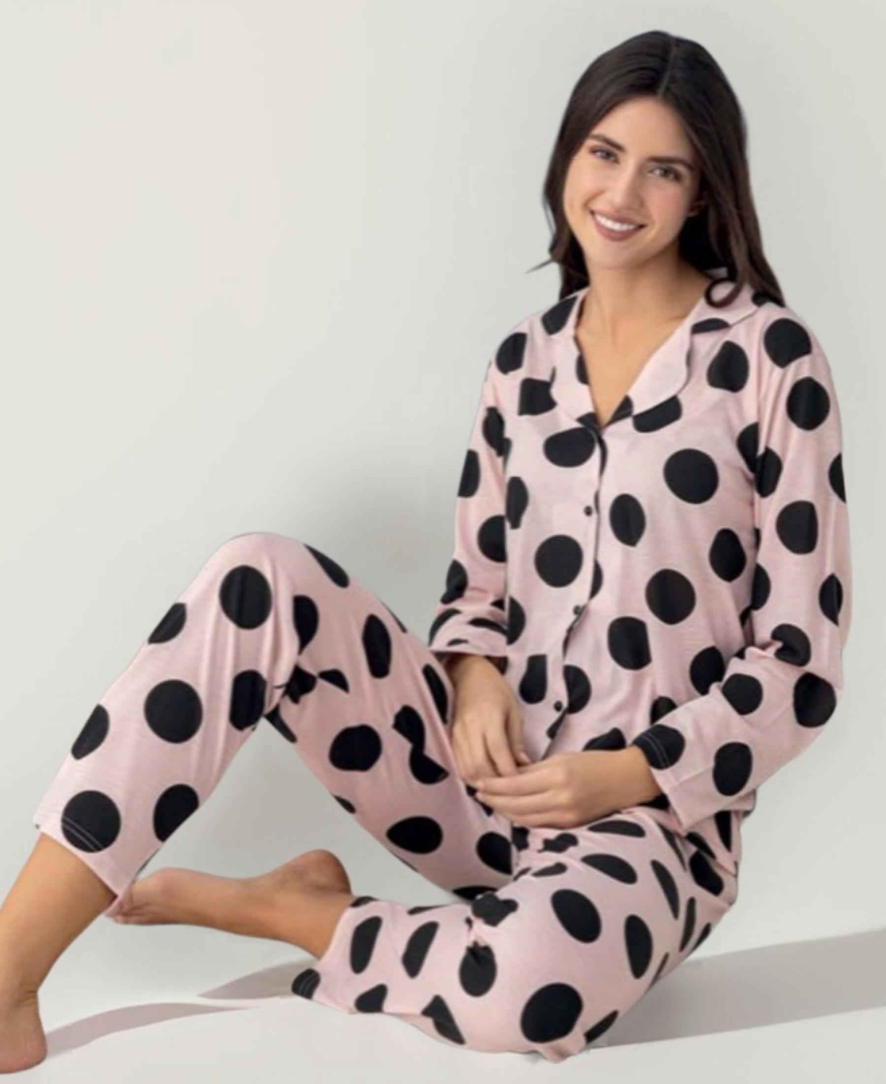 Pyjama Set Damen – Schlafanzug Weiches Jersey mit Knopfleiste