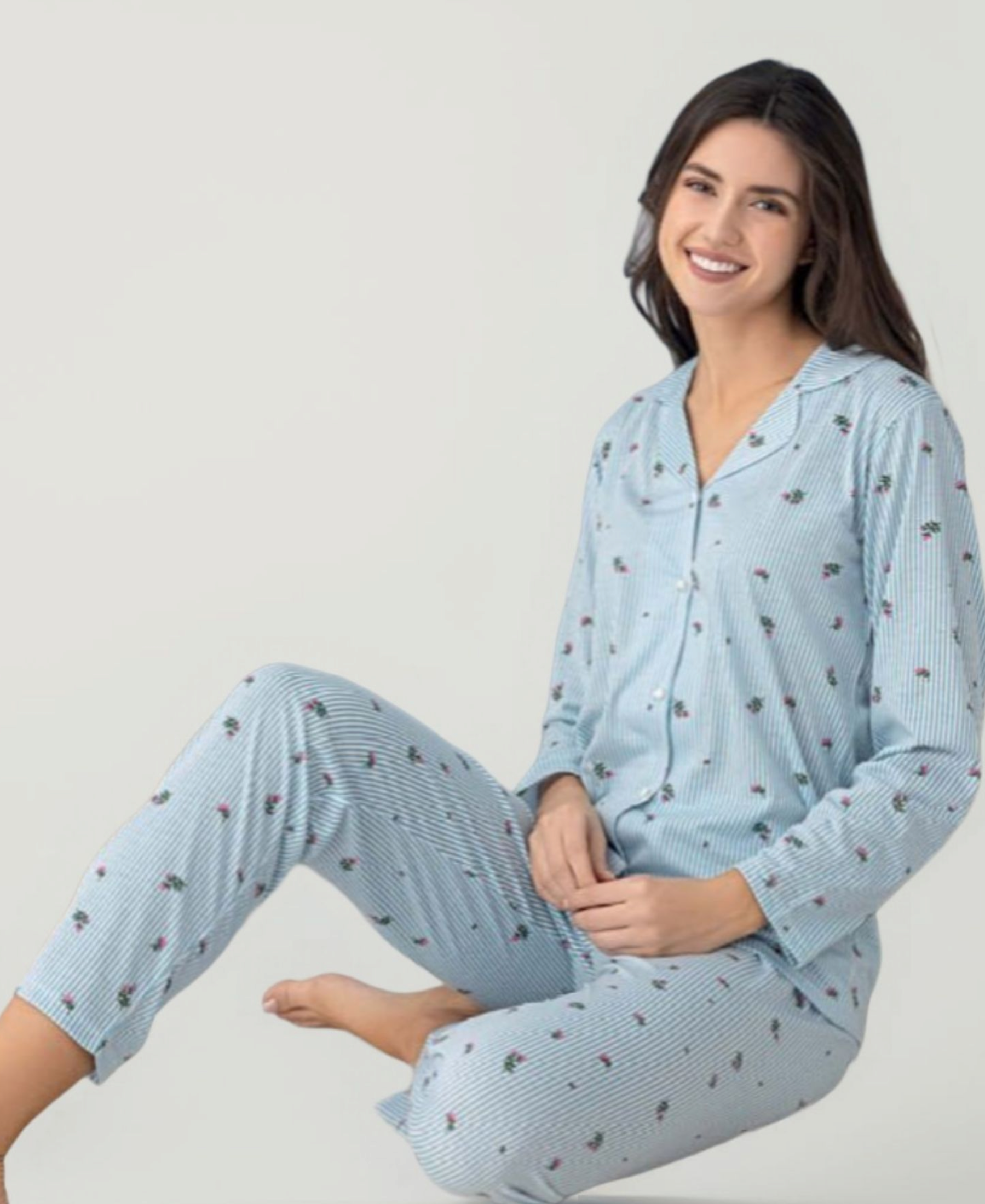 Pyjama Set Damen – Schlafanzug Weiches Jersey mit Knopfleiste