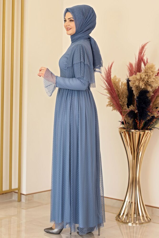 Tüllkleid Abendkleid aus gepunktetem Tüll Hijab Kleid Abiye Abaya