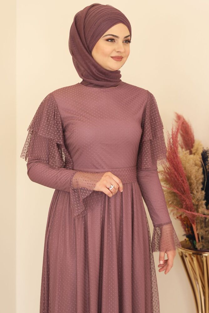 Tüllkleid Abendkleid aus gepunktetem Tüll Hijab Kleid Abiye Abaya