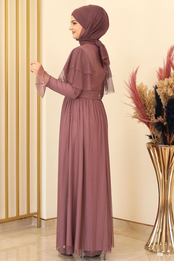Tüllkleid Abendkleid aus gepunktetem Tüll Hijab Kleid Abiye Abaya
