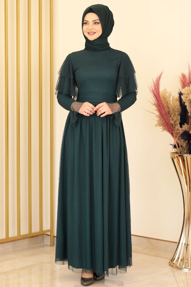 Tüllkleid Abendkleid aus gepunktetem Tüll Hijab Kleid Abiye Abaya