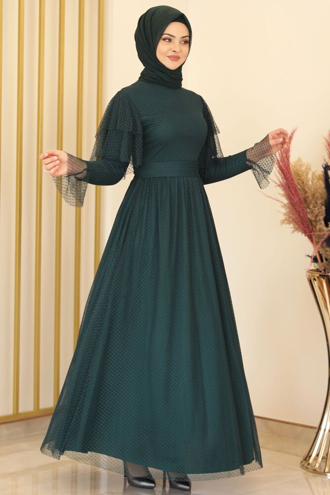 Tüllkleid Abendkleid aus gepunktetem Tüll Hijab Kleid Abiye Abaya