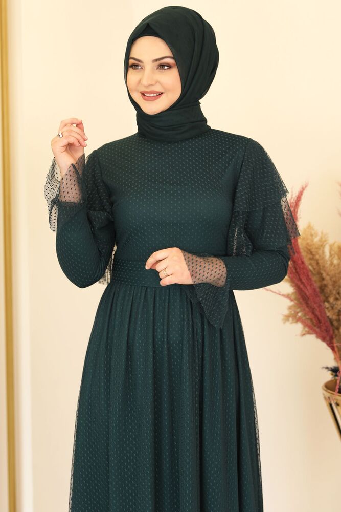 Tüllkleid Abendkleid aus gepunktetem Tüll Hijab Kleid Abiye Abaya