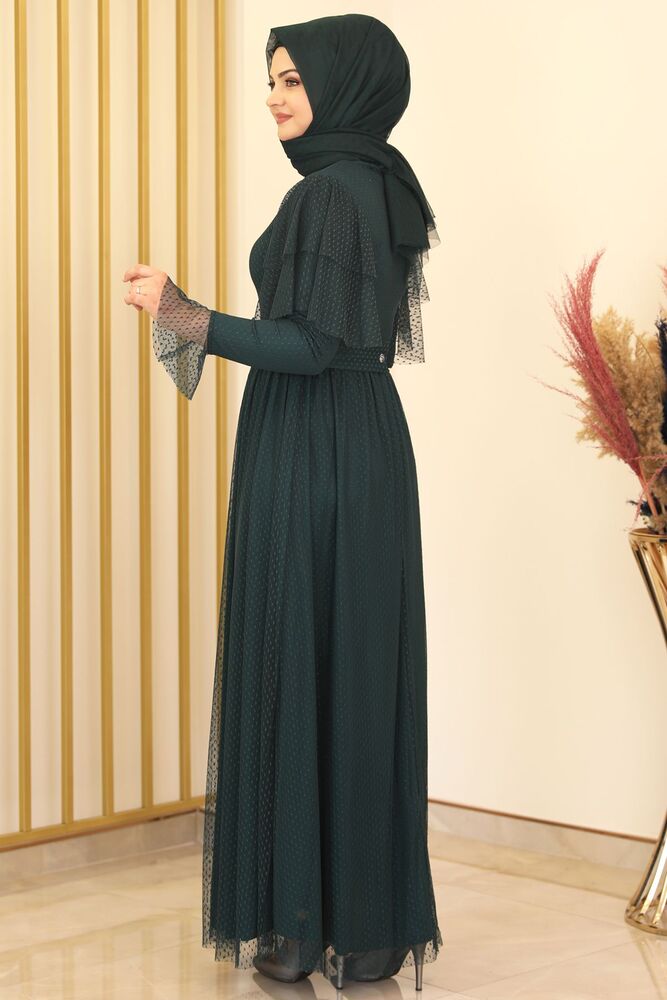 Tüllkleid Abendkleid aus gepunktetem Tüll Hijab Kleid Abiye Abaya