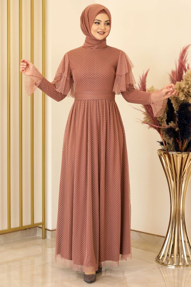 Tüllkleid Abendkleid aus gepunktetem Tüll Hijab Kleid Abiye Abaya