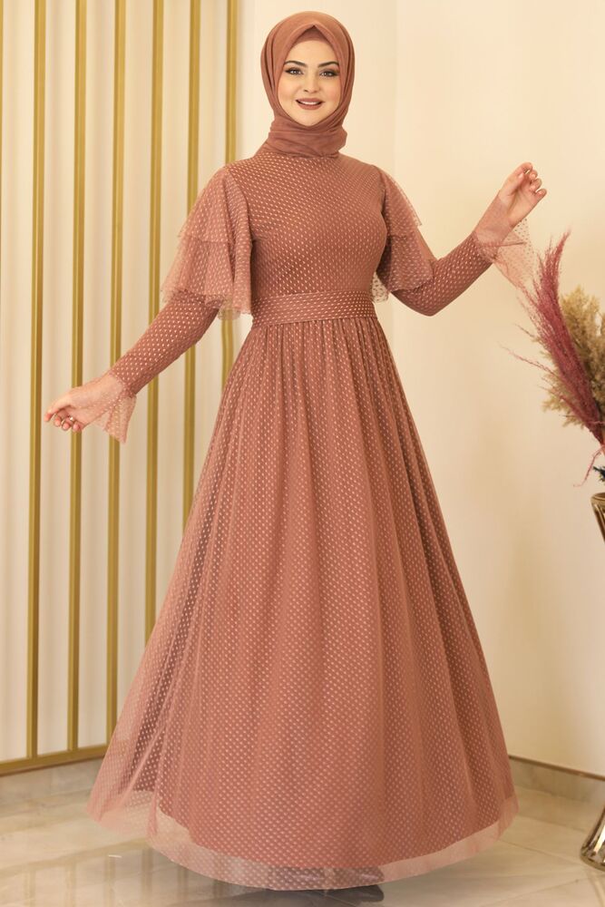 Tüllkleid Abendkleid aus gepunktetem Tüll Hijab Kleid Abiye Abaya