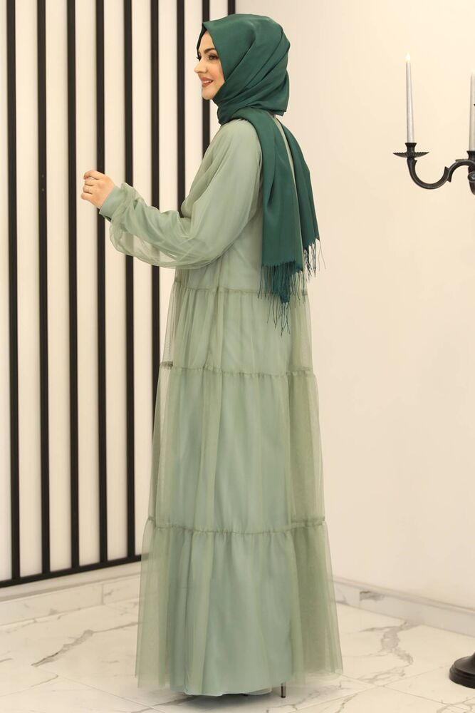 Tüllkleid Relax Abaya Abiye Damen Abendkleid Hijab Kleid Modest Fashion