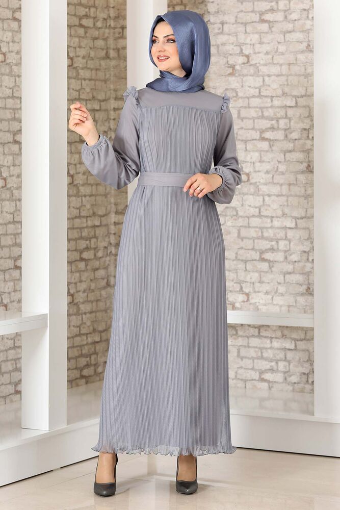 Abendkleid Damen Kleid elegant mit Passe und Faltendetail - Modest Fashion