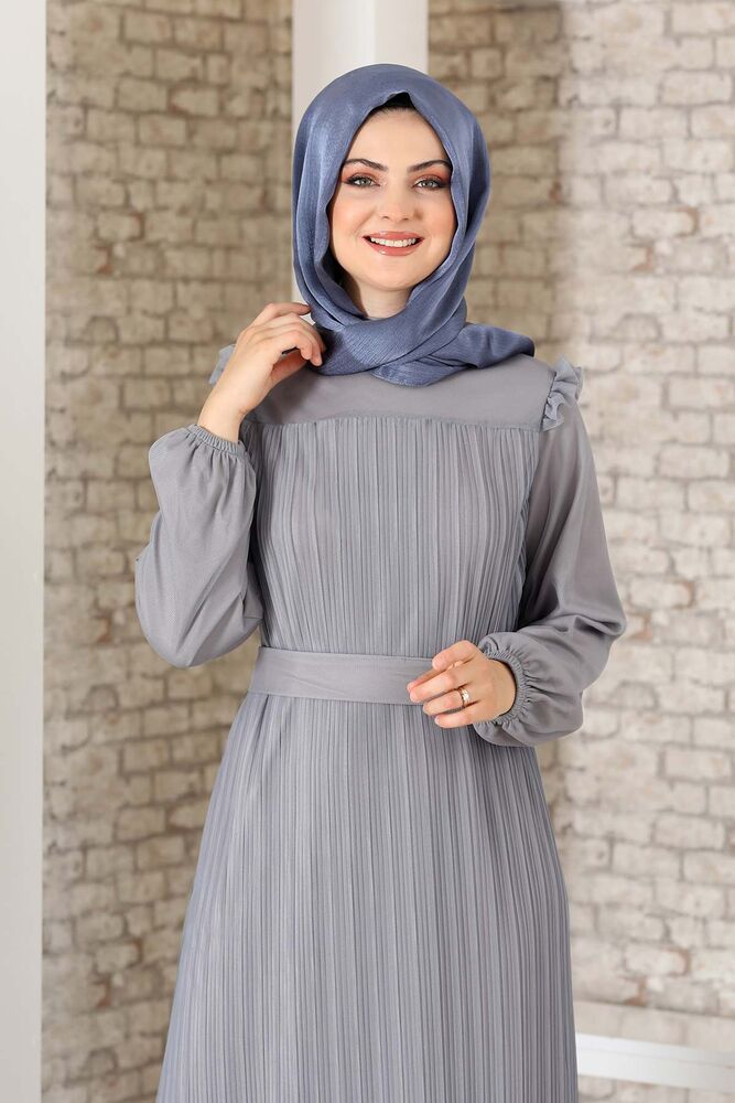 Abendkleid Damen Kleid elegant mit Passe und Faltendetail - Modest Fashion