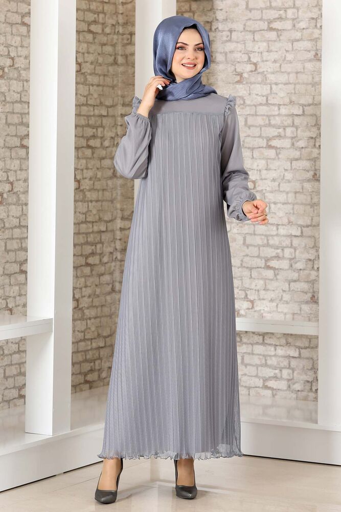 Abendkleid Damen Kleid elegant mit Passe und Faltendetail - Modest Fashion