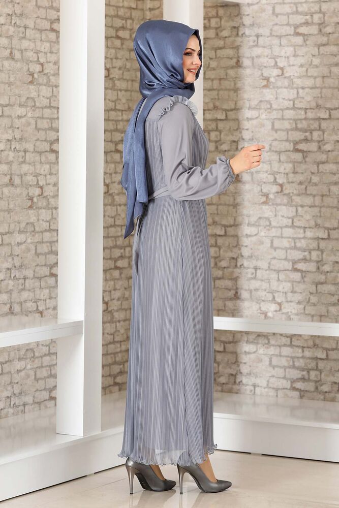Abendkleid Damen Kleid elegant mit Passe und Faltendetail - Modest Fashion