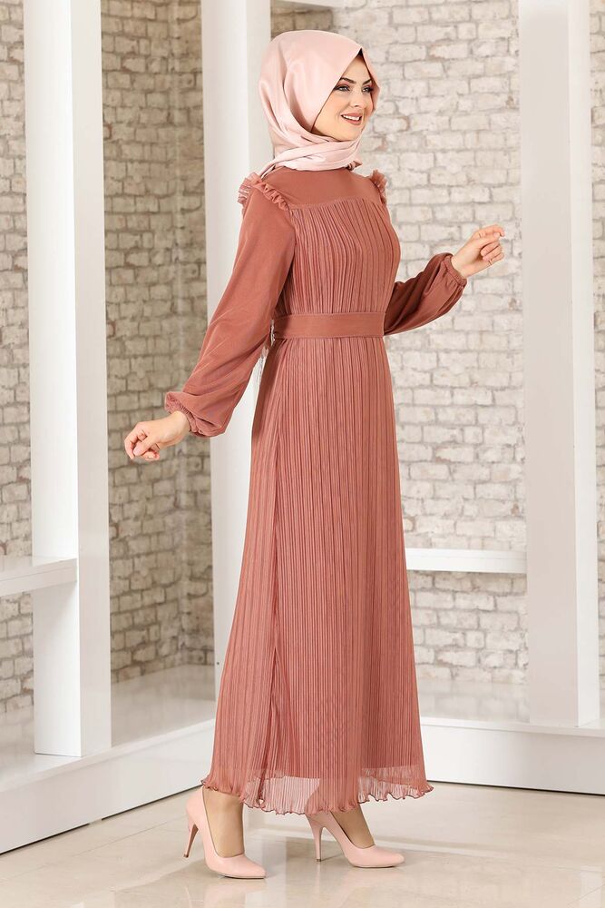 Abendkleid Damen Kleid elegant mit Passe und Faltendetail - Modest Fashion